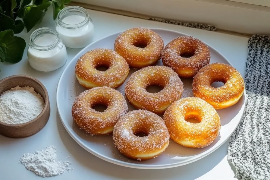 Home 1 3-ingredient keto air fryer donuts on rustic table
